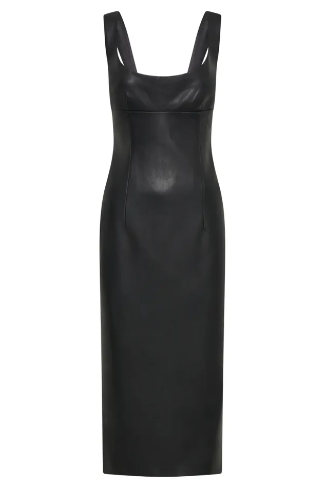 Women Meshki Dresses Cynthia Faux Leather Midi Dress 8211 Black