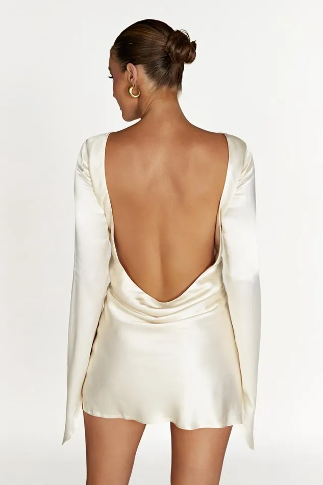 Women Meshki Dresses Davina Satin Long Sleeve Mini Dress 8211 Ivory