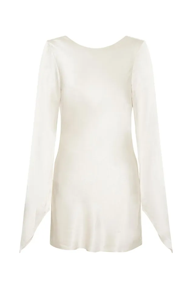 Women Meshki Dresses Davina Satin Long Sleeve Mini Dress 8211 Ivory