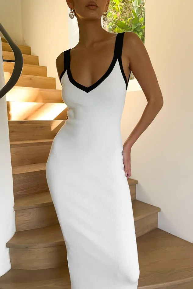 Women Meshki Dresses Debbi Contrast Knit Midi Dress 8211 White