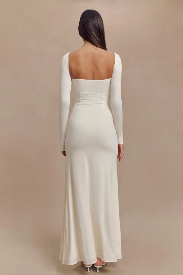 Women Meshki Dresses Desirie Slinky Long Sleeve Maxi Dress With Split 8211 Ivory