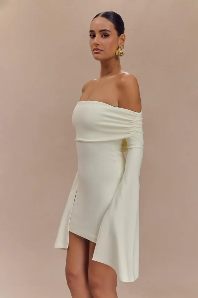 Women Meshki Dresses Dominique Off Shoulder Long Sleeve Mini Dress 8211 Ivory
