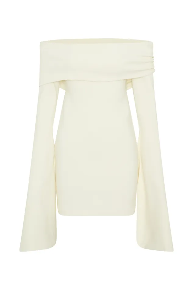 Women Meshki Dresses Dominique Off Shoulder Long Sleeve Mini Dress 8211 Ivory
