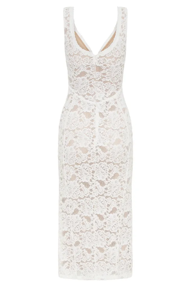 Women Meshki Dresses Doria Lace Plisse Midi Dress 8211 Ivory