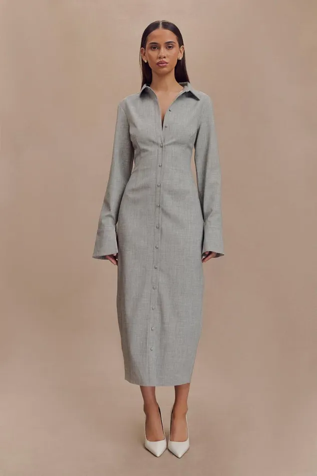 Women Meshki Dresses Dorian Fitted Shirt Midi Dress 8211 Charcoal Marle