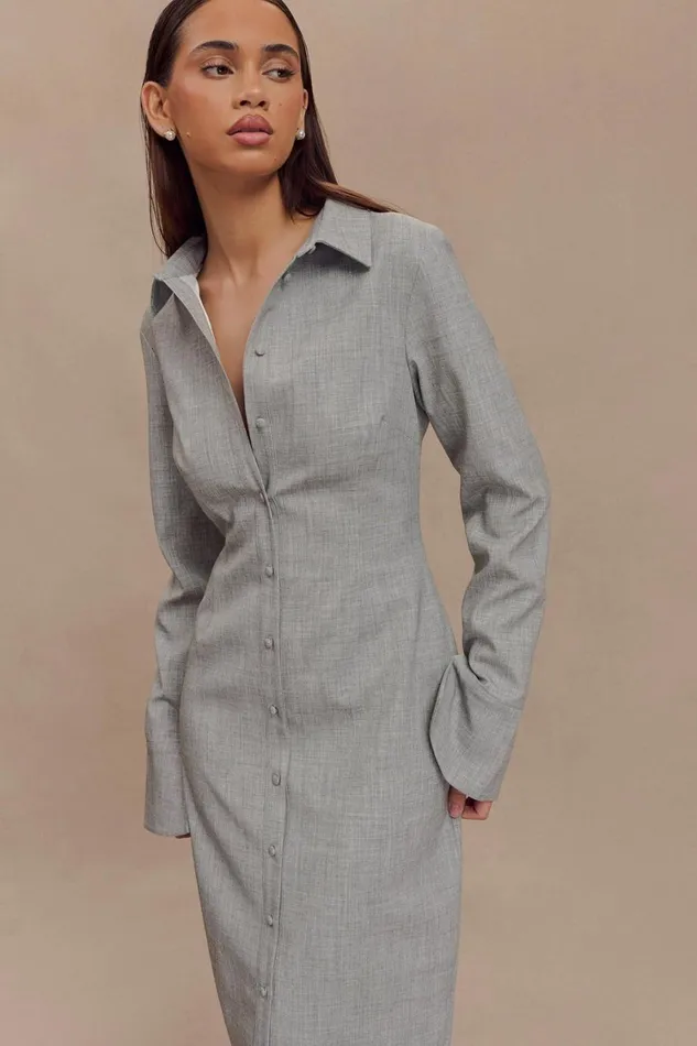 Women Meshki Dresses Dorian Fitted Shirt Midi Dress 8211 Charcoal Marle