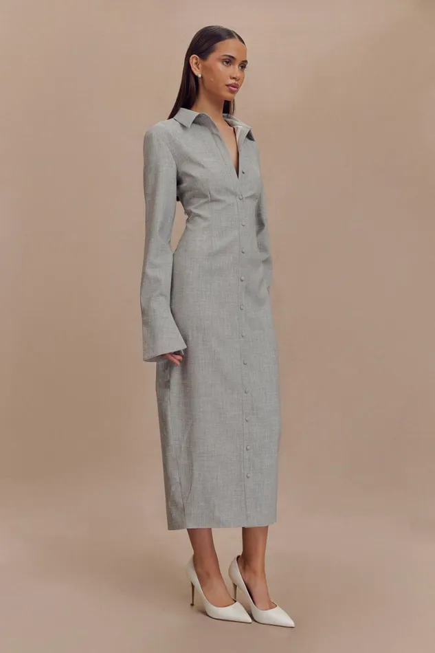 Women Meshki Dresses Dorian Fitted Shirt Midi Dress 8211 Charcoal Marle