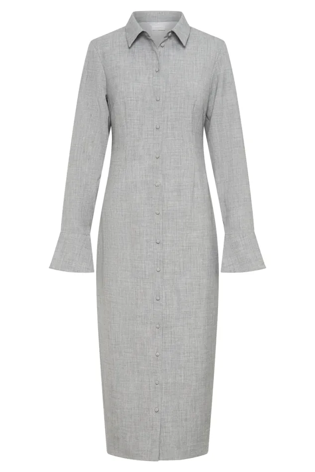 Women Meshki Dresses Dorian Fitted Shirt Midi Dress 8211 Charcoal Marle