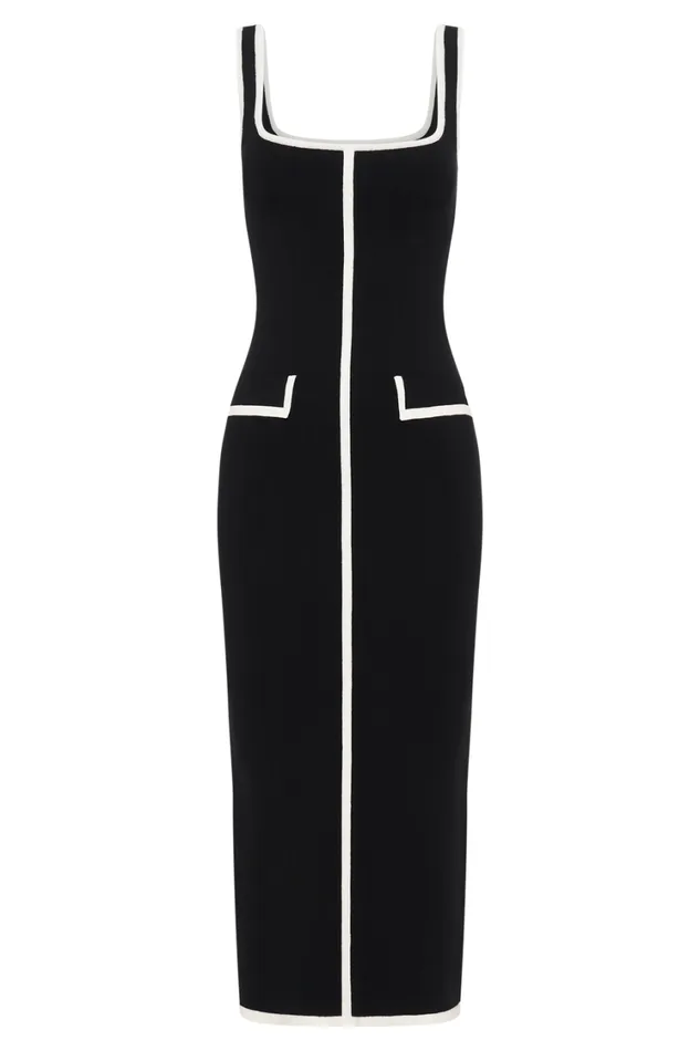 Women Meshki Dresses Eimear Contrast Knit Midi Dress 8211 BlackWhite