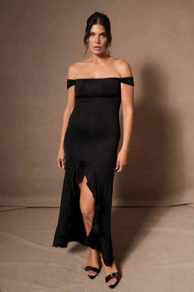 Women Meshki Dresses Eisley Slinky Off Shoulder Maxi Dress 8211 Black
