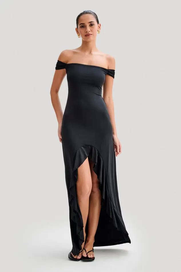 Women Meshki Dresses Eisley Slinky Off Shoulder Maxi Dress 8211 Black