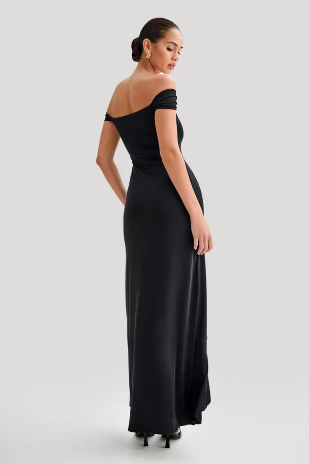Women Meshki Dresses Eisley Slinky Off Shoulder Maxi Dress 8211 Black