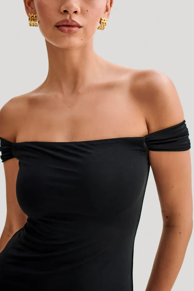 Women Meshki Dresses Eisley Slinky Off Shoulder Maxi Dress 8211 Black