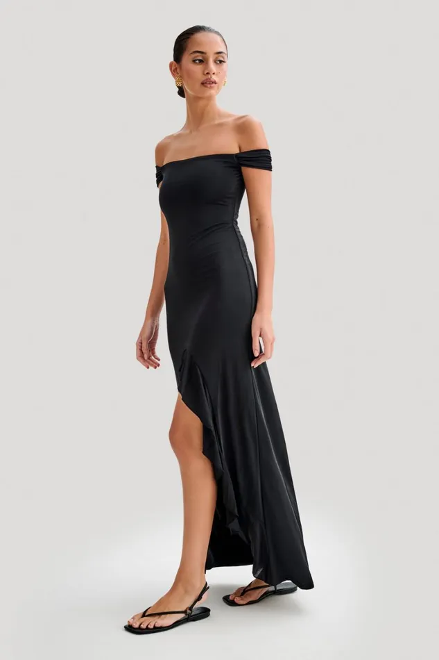 Women Meshki Dresses Eisley Slinky Off Shoulder Maxi Dress 8211 Black