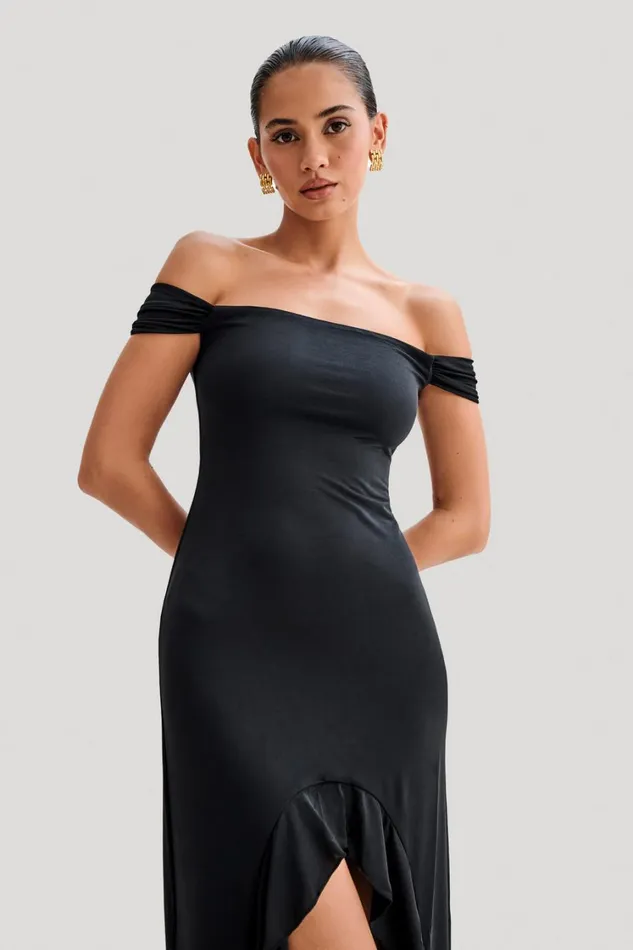 Women Meshki Dresses Eisley Slinky Off Shoulder Maxi Dress 8211 Black