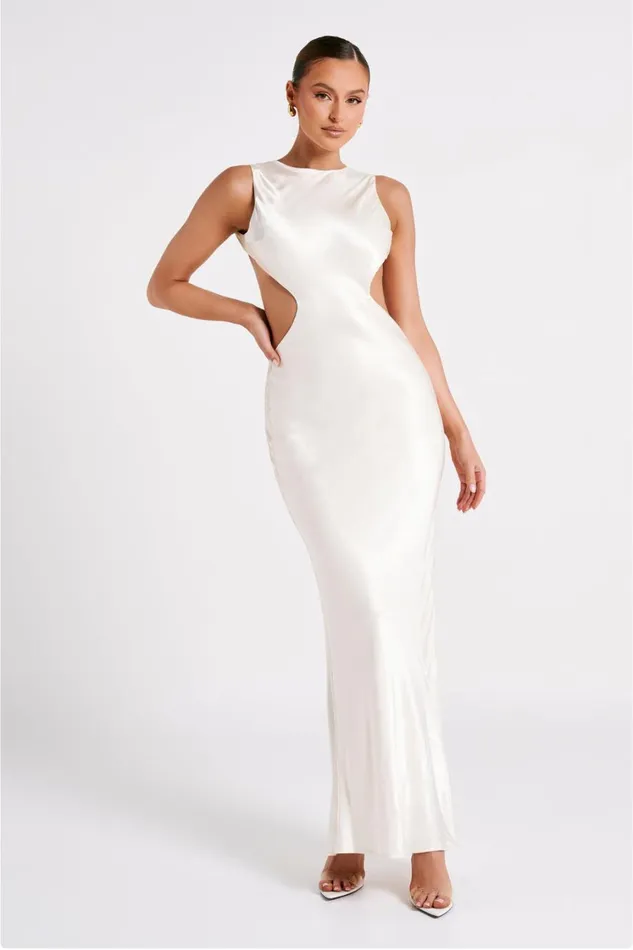 Women Meshki Dresses Electra Satin Cut Out Maxi Dress 8211 Ivory