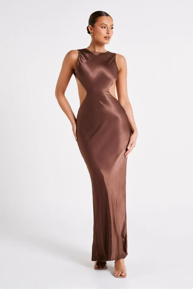 Women Meshki Dresses Electra Satin Cut Out Maxi Dress 8211 Mocha