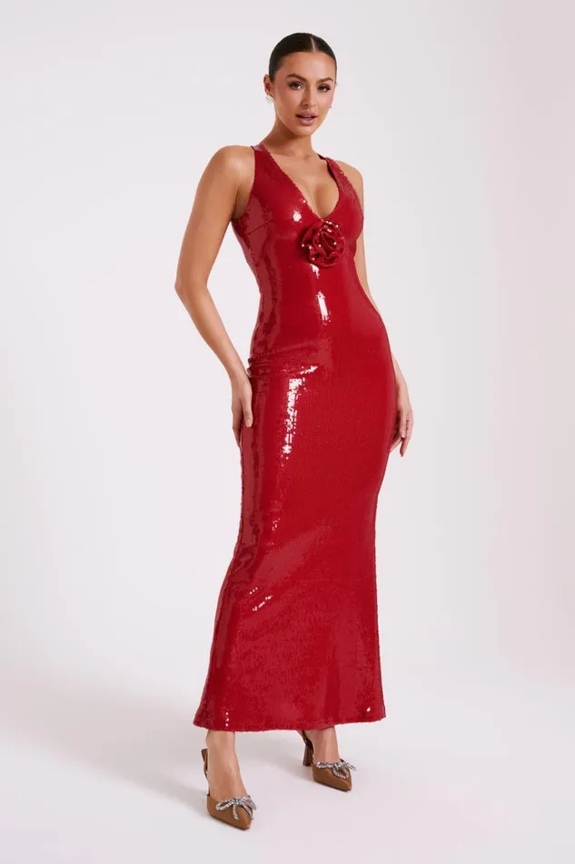 Women Meshki Dresses Eliza Rose Sequin Maxi Dress 8211 Red