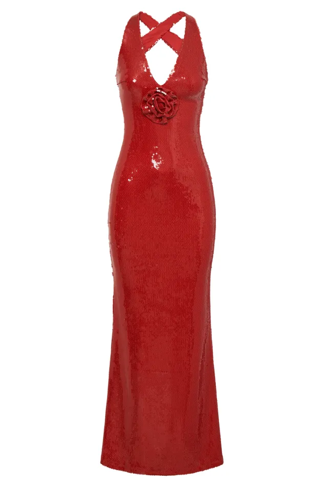 Women Meshki Dresses Eliza Rose Sequin Maxi Dress 8211 Red