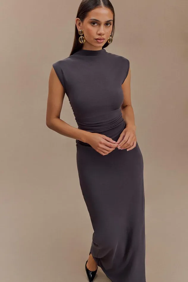 Women Meshki Dresses Elliot High Neck Sleeveless Maxi Dress 8211 Dark Charcoal