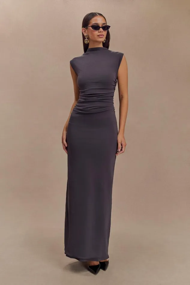 Women Meshki Dresses Elliot High Neck Sleeveless Maxi Dress 8211 Dark Charcoal