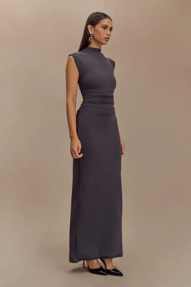 Women Meshki Dresses Elliot High Neck Sleeveless Maxi Dress 8211 Dark Charcoal