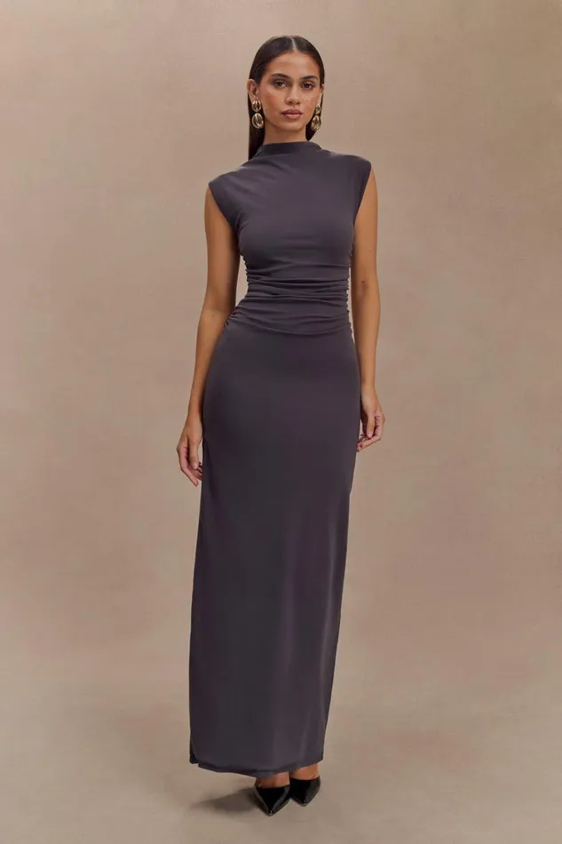 Women Meshki Dresses Elliot High Neck Sleeveless Maxi Dress 8211 Dark Charcoal