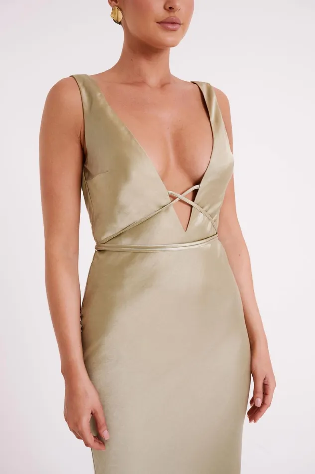 Women Meshki Dresses Elouise Tie Around Satin Midi Dress 8211 Sage