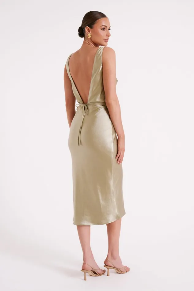 Women Meshki Dresses Elouise Tie Around Satin Midi Dress 8211 Sage