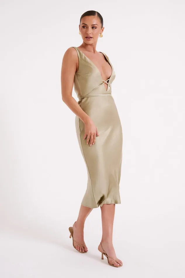 Women Meshki Dresses Elouise Tie Around Satin Midi Dress 8211 Sage