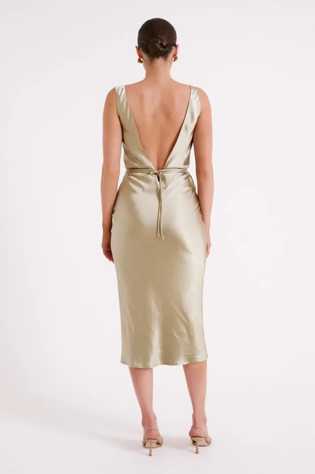 Women Meshki Dresses Elouise Tie Around Satin Midi Dress 8211 Sage