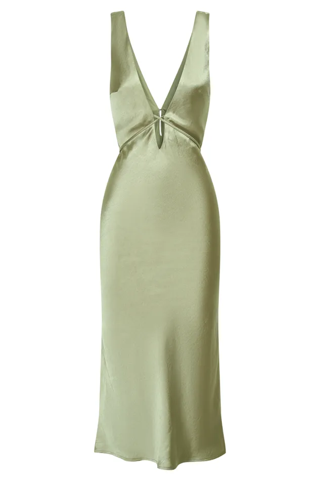 Women Meshki Dresses Elouise Tie Around Satin Midi Dress 8211 Sage