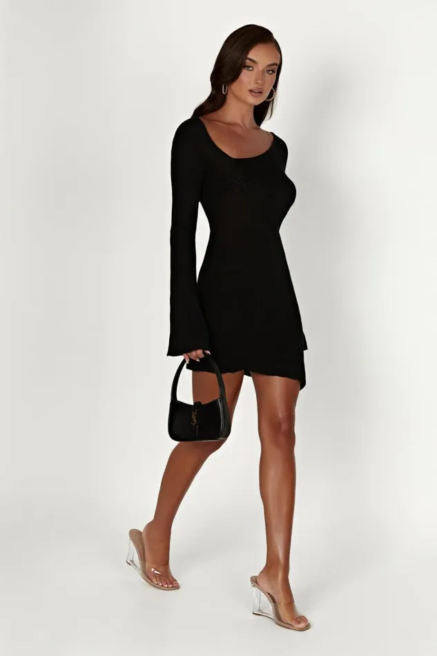 Women Meshki Dresses Ember Dry Handle Knit Mini Dress 8211 Black
