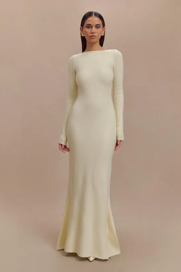 Women Meshki Dresses Emily Long Sleeve Knit Maxi Dress 8211 Ivory Marle