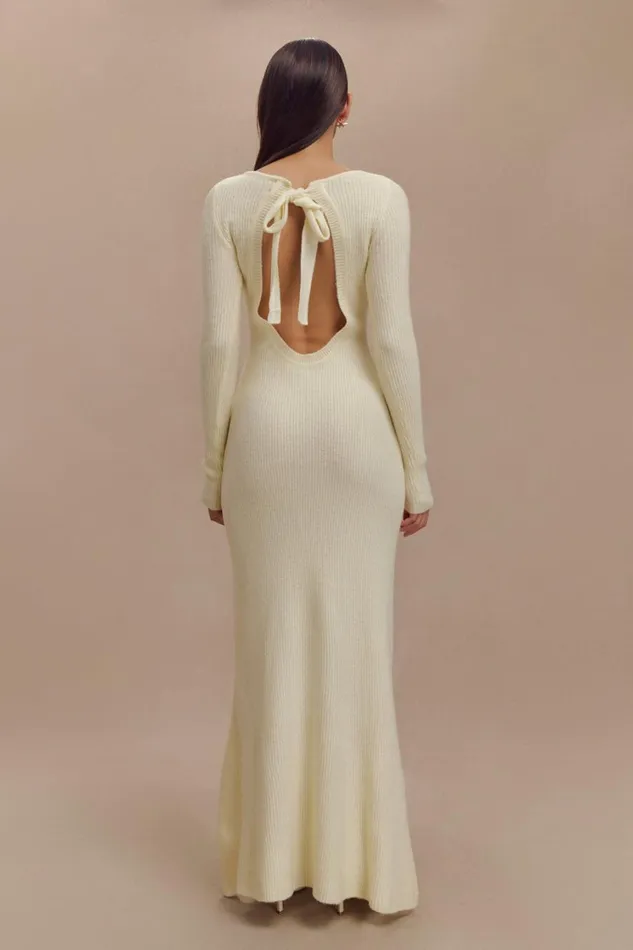 Women Meshki Dresses Emily Long Sleeve Knit Maxi Dress 8211 Ivory Marle