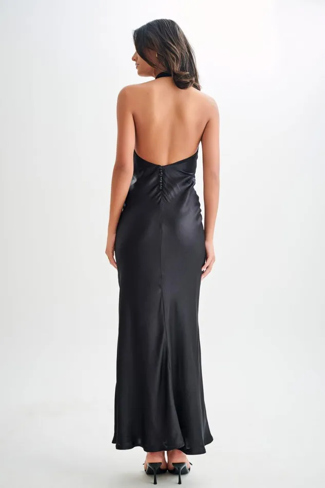 Women Meshki Dresses Esther Iridescent Satin Cowl Maxi Dress 8211 Black