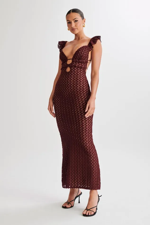 Women Meshki Dresses Ezra Lace Maxi Dress 8211 Plum