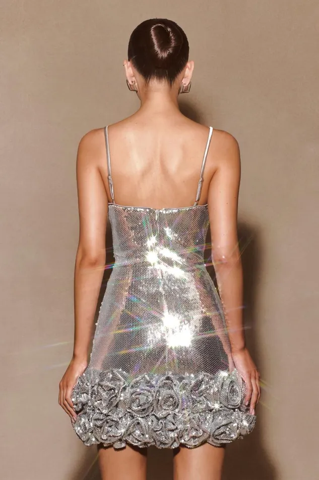 Women Meshki Dresses Faye Sequin Flower Mini Dress 8211 Silver
