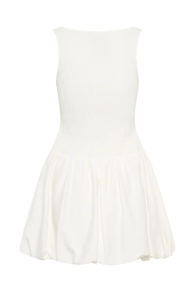 Women Meshki Dresses Felicity Shirring Bubble Cotton Mini Dress 8211 White