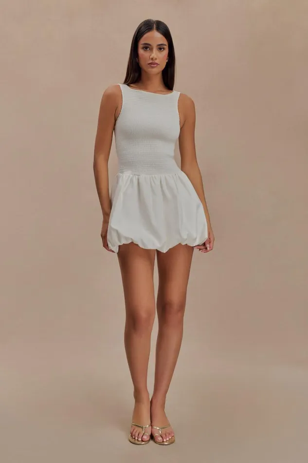 Women Meshki Dresses Felicity Shirring Bubble Cotton Mini Dress 8211 White