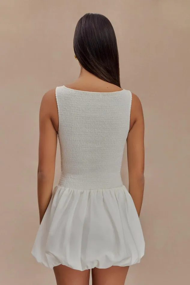 Women Meshki Dresses Felicity Shirring Bubble Cotton Mini Dress 8211 White