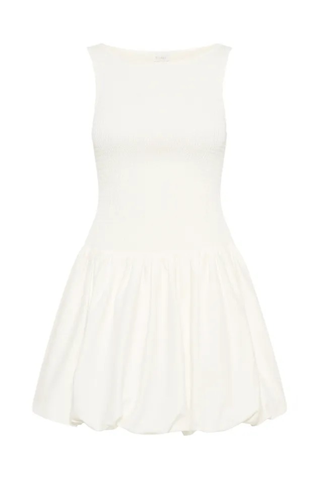 Women Meshki Dresses Felicity Shirring Bubble Cotton Mini Dress 8211 White