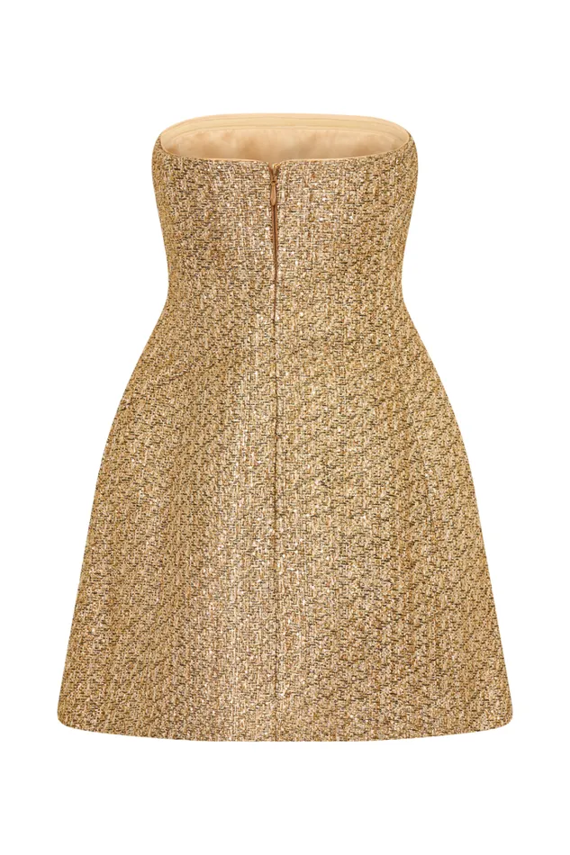 Women Meshki Dresses Gala Strapless Tweed Mini Dress 8211 Gold