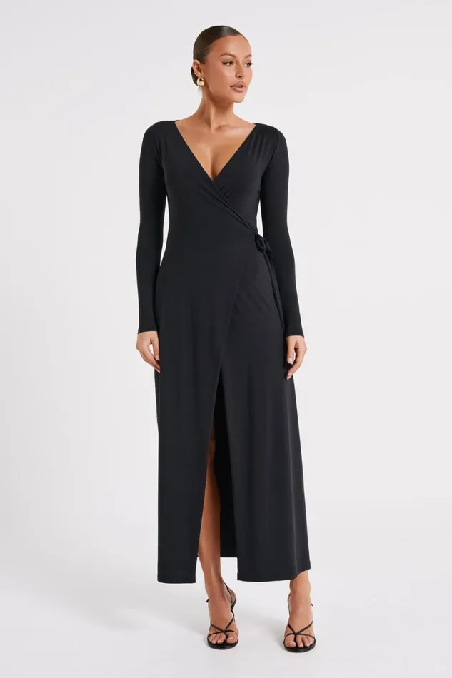 Women Meshki Dresses Gillian Recycled Nylon Wrap Maxi Dress 8211 Black
