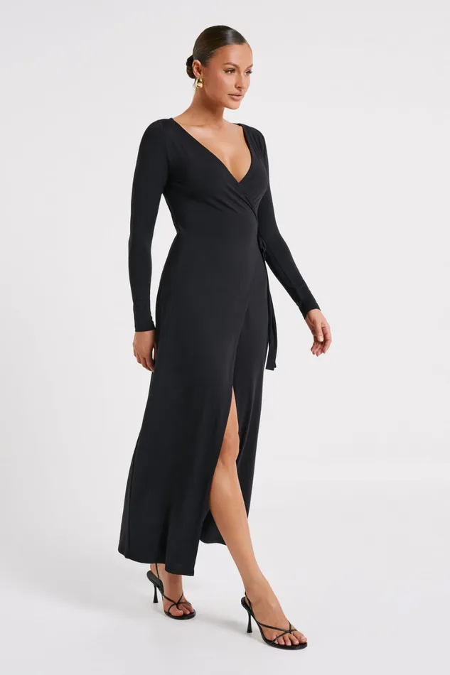 Women Meshki Dresses Gillian Recycled Nylon Wrap Maxi Dress 8211 Black