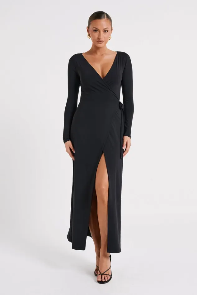 Women Meshki Dresses Gillian Recycled Nylon Wrap Maxi Dress 8211 Black