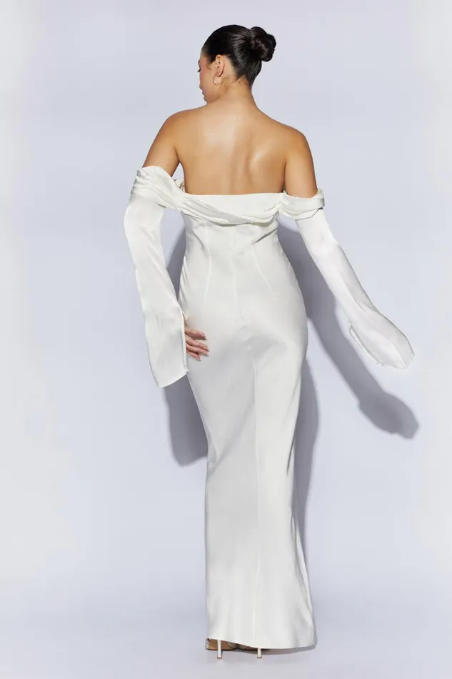 Women Meshki Dresses Giselle Off Shoulder Cowl Neck Maxi Dress 8211 White