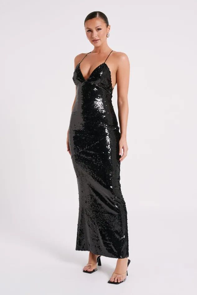 Women Meshki Dresses Gracie Sequin Maxi Dress 8211 Black