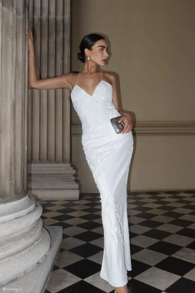 Women Meshki Dresses Gracie Sequin Maxi Dress 8211 White