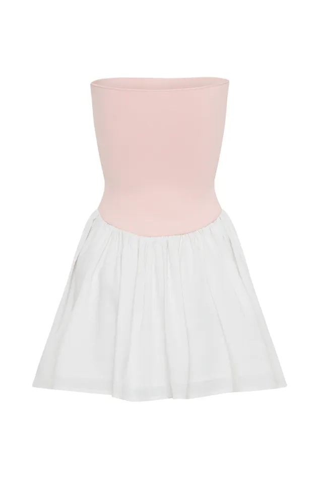 Women Meshki Dresses Hannah Knit And Linen Mini Dress 8211 Baby PinkWhite